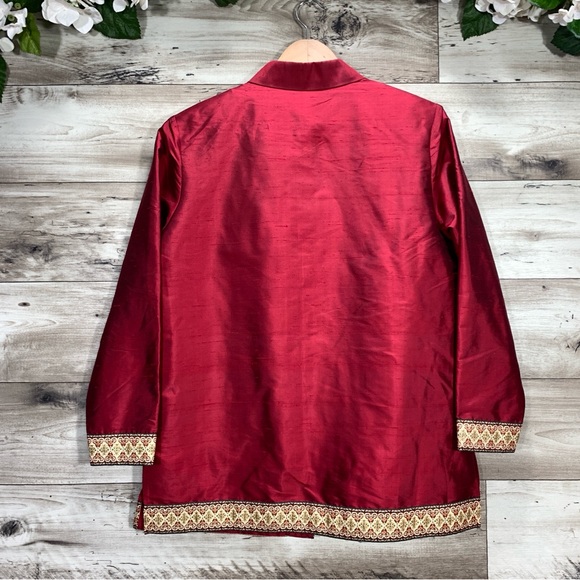 Silk Lore Beth Terrell women's size M 100% silk red shell top & jacket set - Picture 6 of 11